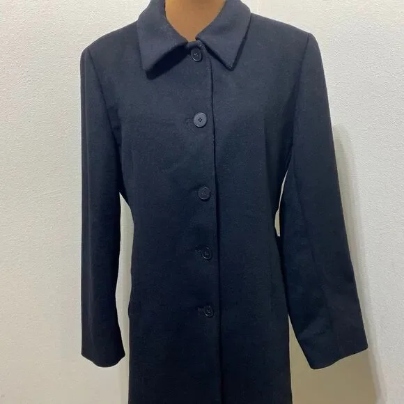 Anne Klein Women's 100% Wool Black Long Coat Size 8 Button Down - Picture 2 of 11